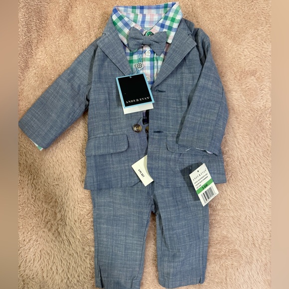 Andy & Evan Blue Chambray Baby Suit Set - Picture 2 of 8